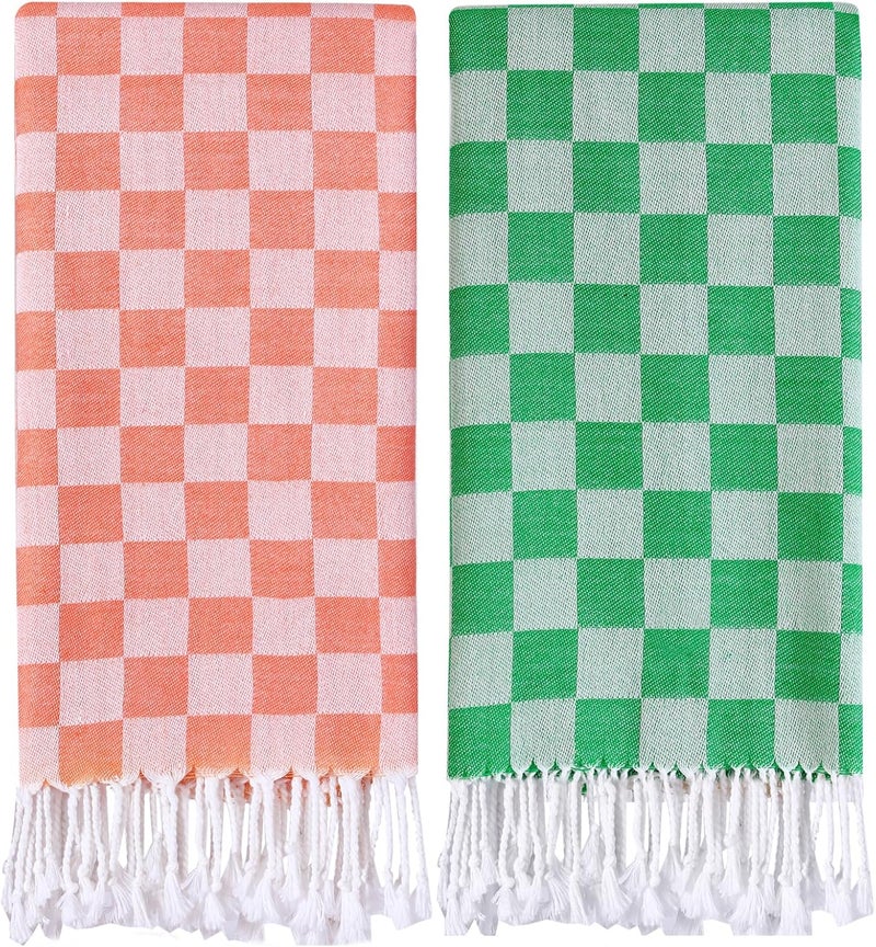 Antfuny 2 Packs Checkered Plaid Beach Sarong Turkish Towel Pareo Women Boho Swimsuit Coverup Maxi Bikini Cover Up Swim Tie Skirts Bath Suit Cruise Carnival Ship Essentials Packing List Accessories Vacation - Image 1